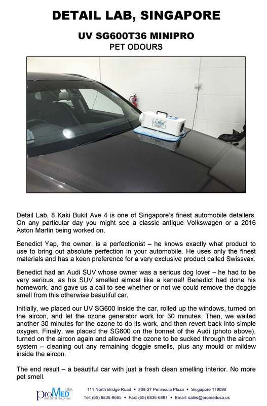 ProMedUSA Model UV SG600 MiniPro Ozonizer Removes Odours from Audi SUV