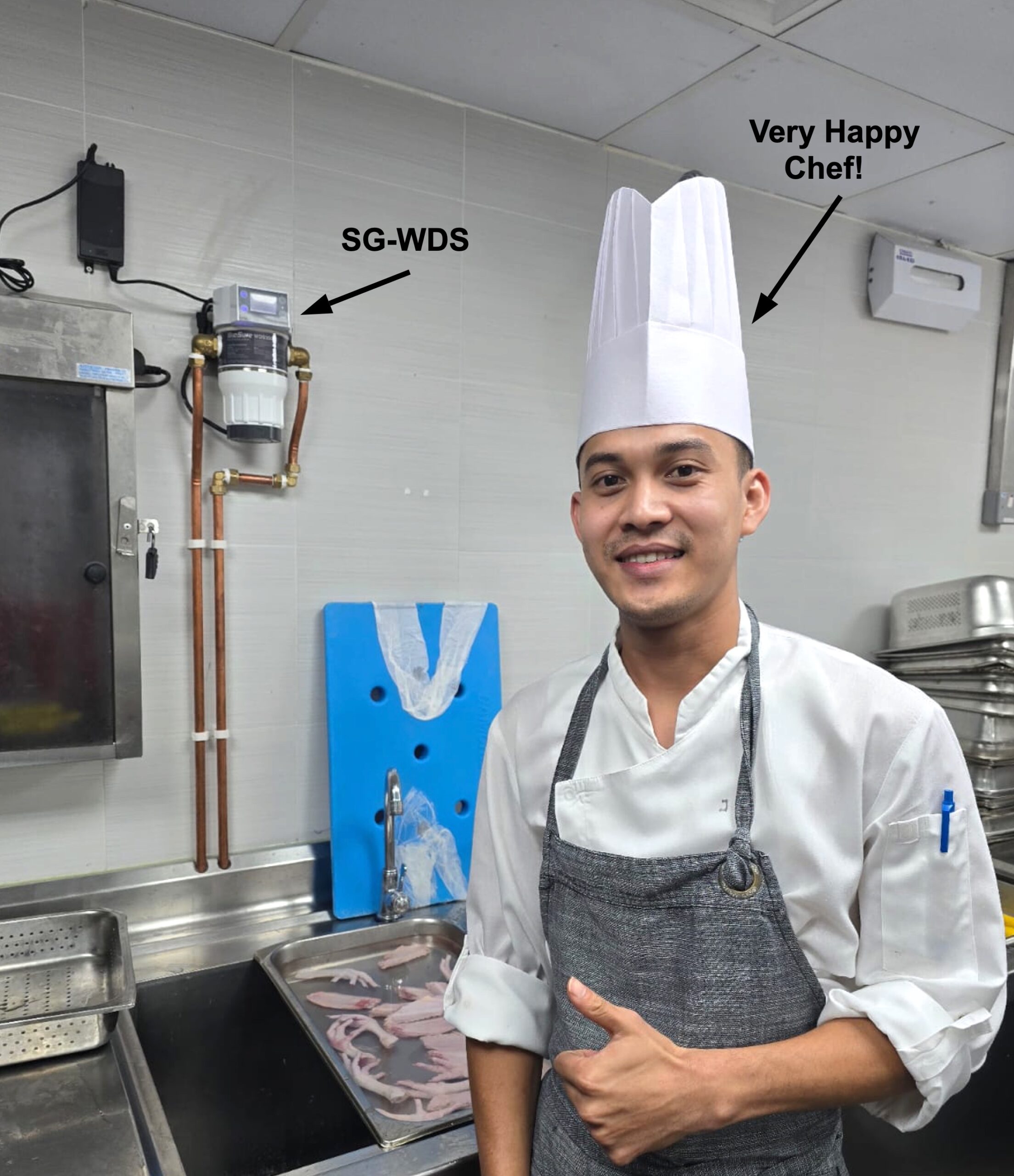 Chef with the SG-WDS installed in his kitchen